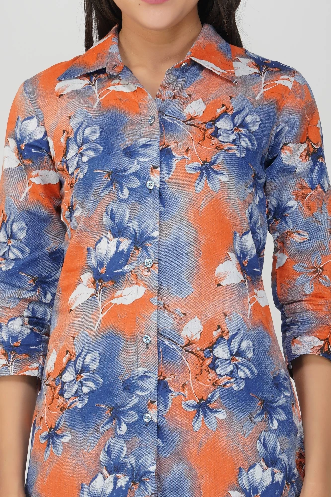 Blue with Orange Print Cotton Co-ord Set-5.webp